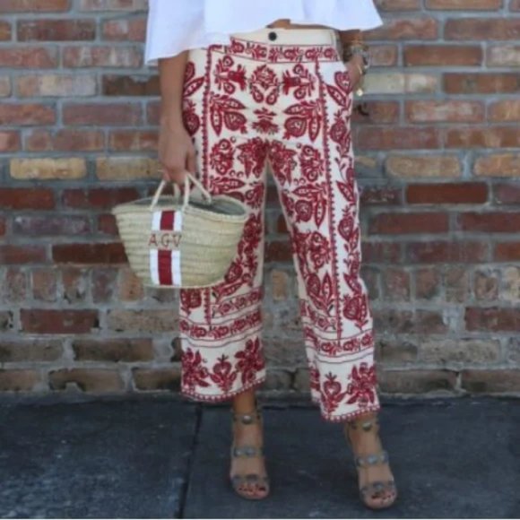 Zara Pants - ZARA Embroidered High Waist Culottes sz XS